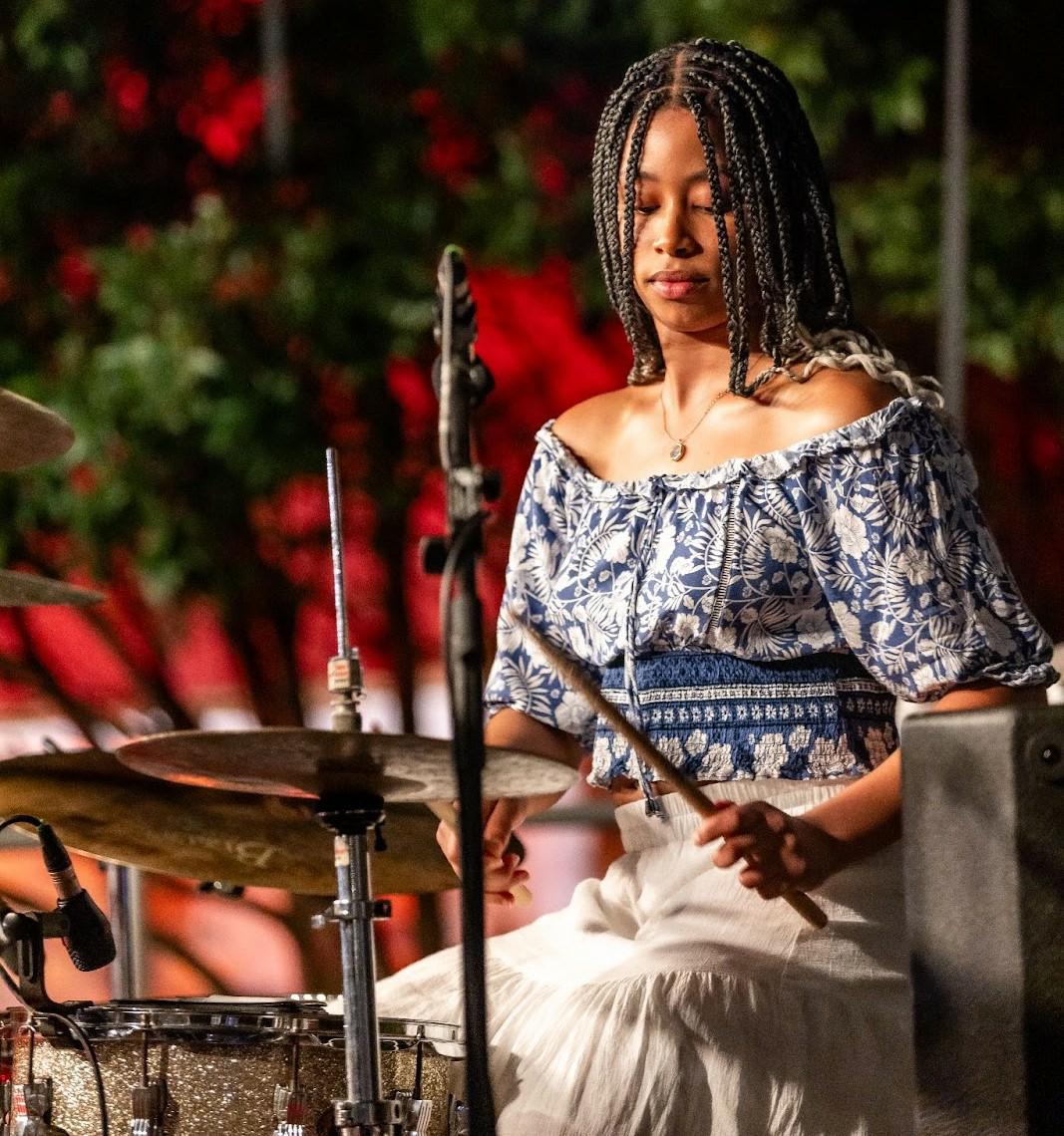 Student playing the drums